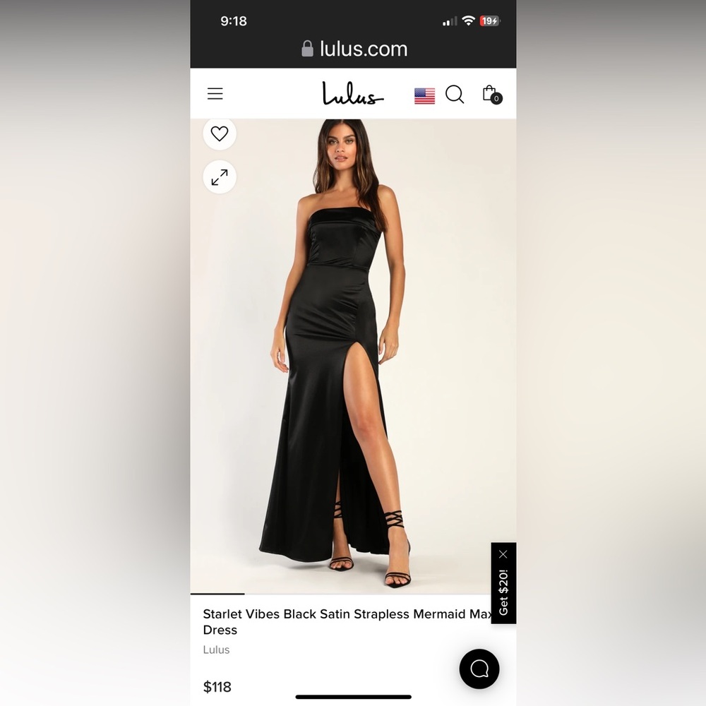 Lulu’s Starlet Vibes Black Satin Strapless Mermaid Maxi dress Small NWT